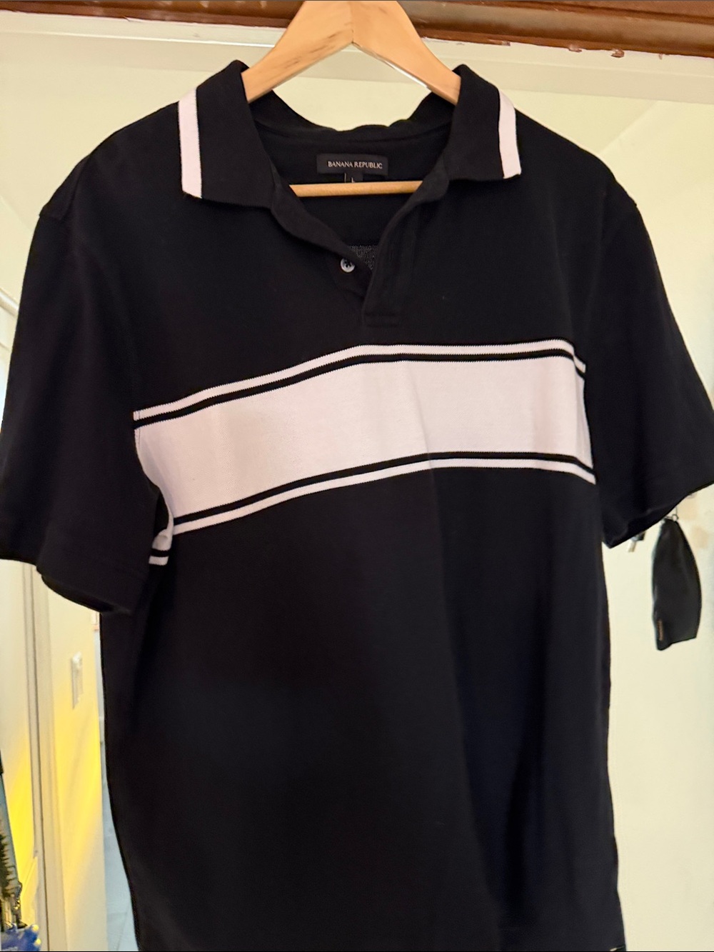 Banana Republic Black Polo with White Stripe Detail
